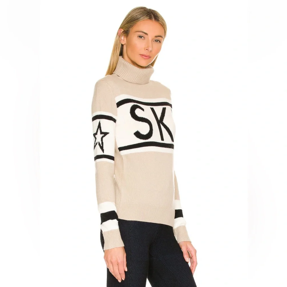 Perfect Moment Women's Schild Intarsia Merino Wool Turtleneck Sweater Beige‎ Ski